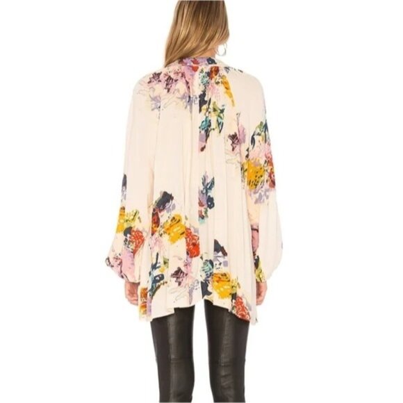 Free People meadow lark Floral Print Button-Down long sleeve Tunic top XS - Picture 3 of 10